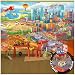 Wall Mural – Comic Style – Wall Picture Decoration Hidden Objects City Building-Site Helicopter Airplane Digger Airport Illustration Wallpaper (132.3 x 93.7 Inch / 336 x 238 cm)