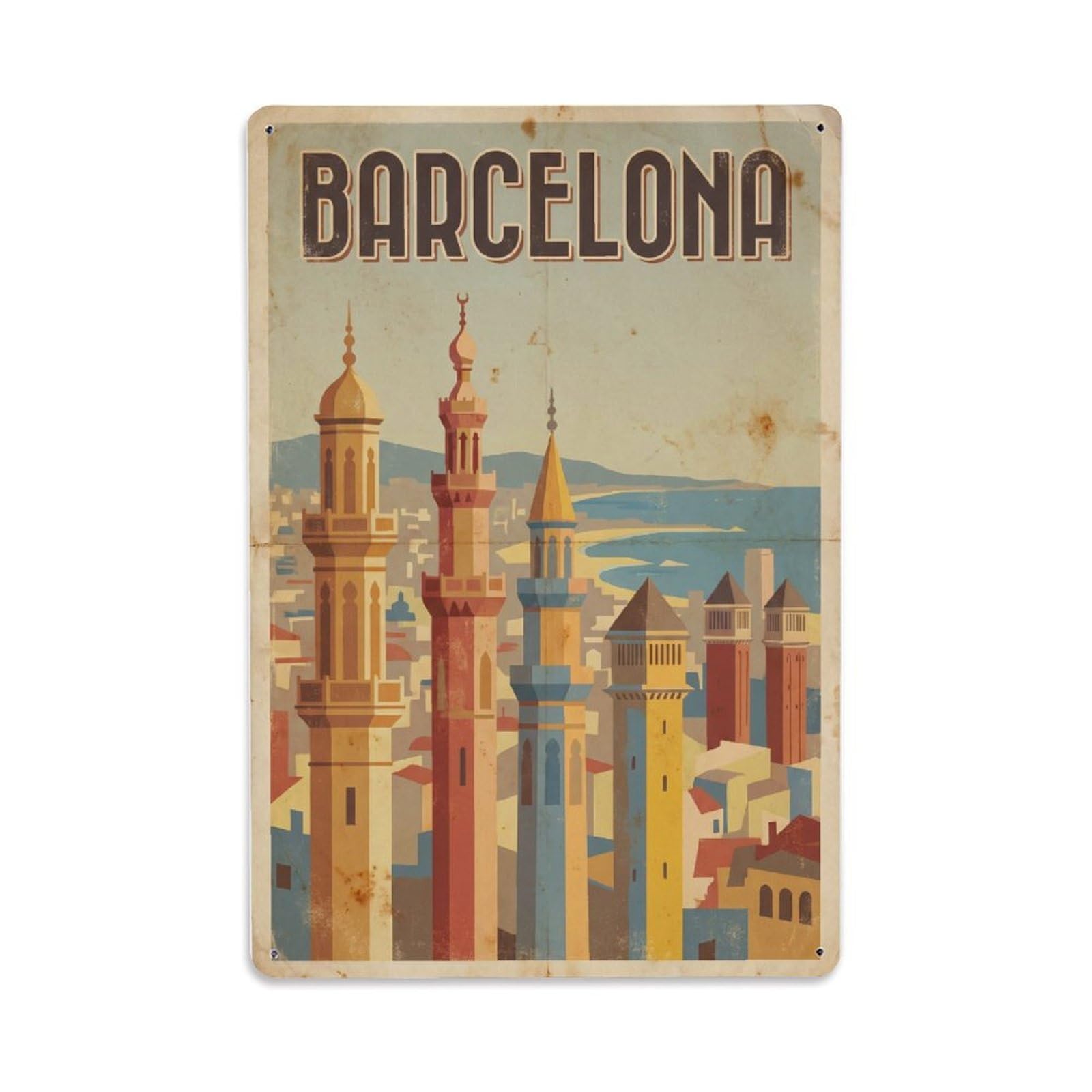Vintage Travel Minarets Spain Slender Metal Tin Sign Plaque Wall Decor for Cafe, Club Bar, Office, Home Garden Metal Poster 8x12Inch