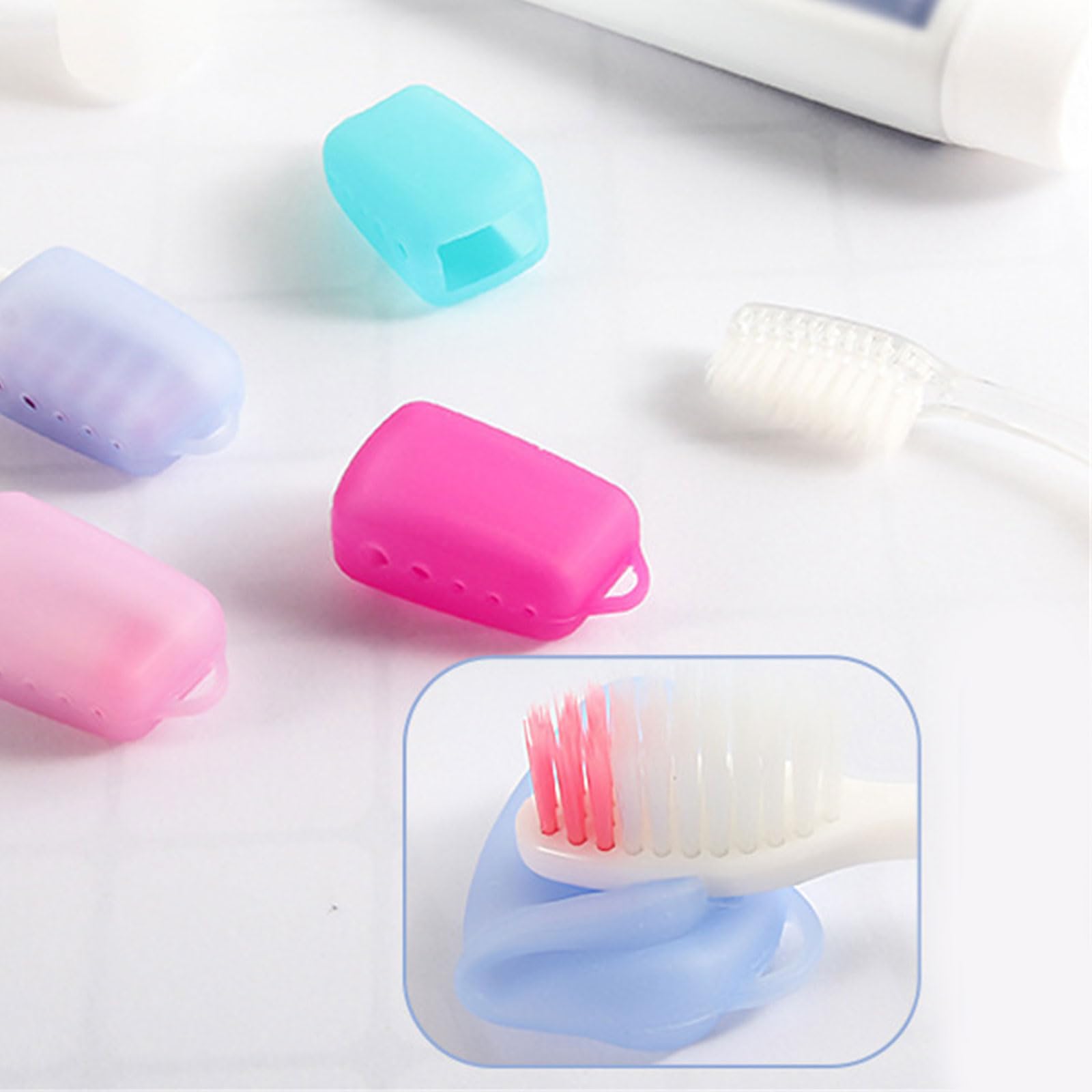Set di 10 protezioni riutilizzabili per spazzolino da denti, in silicone, per uso quotidiano, impermeabili, essenziali
