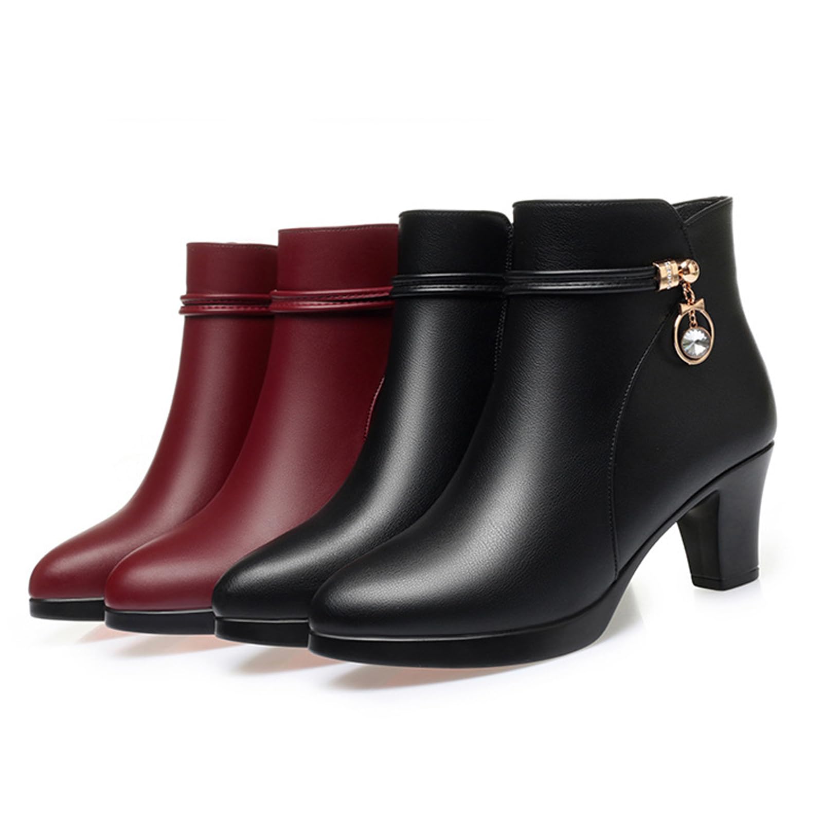 JXpxbao Damen Stiefeletten Mit Reißverschluss Absatz Stiefel Plateau Gefüttert Ankle Boots Aus Leder Extrem Warme Winterstiefel Damen Wasserdicht