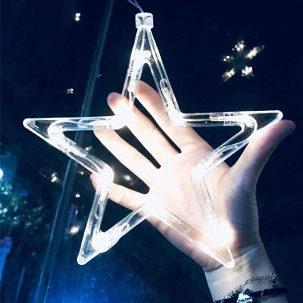 Cadena de luces LED para cortina, funciona con pilas, 2,5 m con 12 estrellas, 138 luces LED, 8 modos de luces de Navidad para árbol de Navidad, fiesta, boda, dormitorio, decoración de Navidad (blanco)