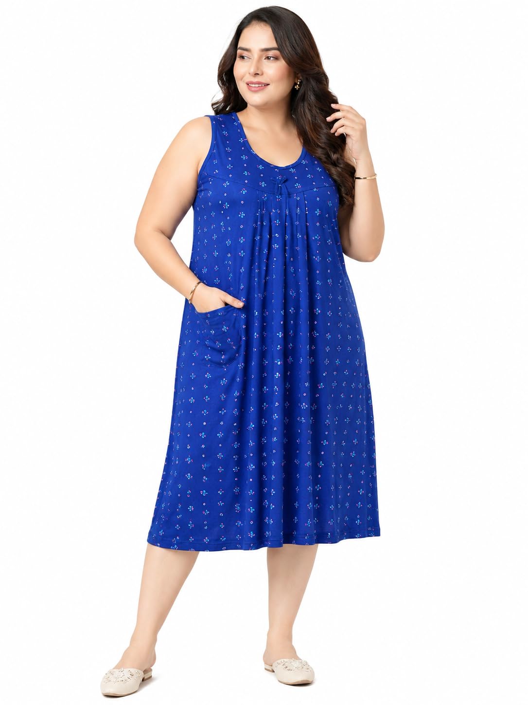 Onekbhalo Women Cotton Night Dress Printed Culf Length Night Gown Short Nighty (Royal, L Size)
