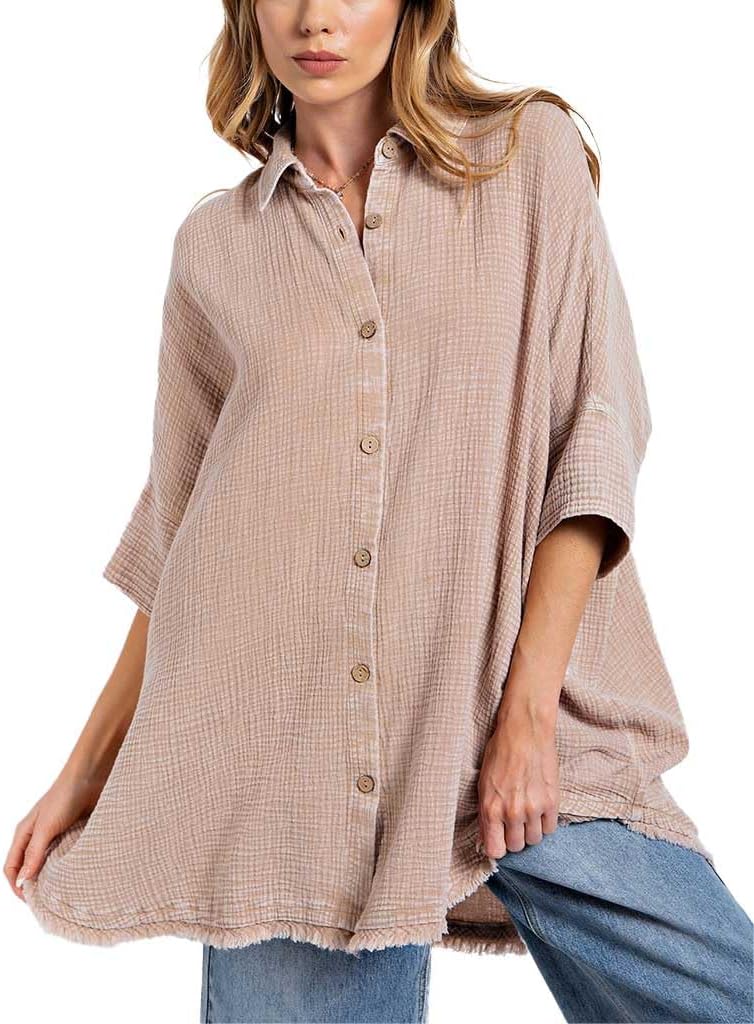 Easel Washed Cotton Gauze Top Mushroom Medium at Amazon Women’s