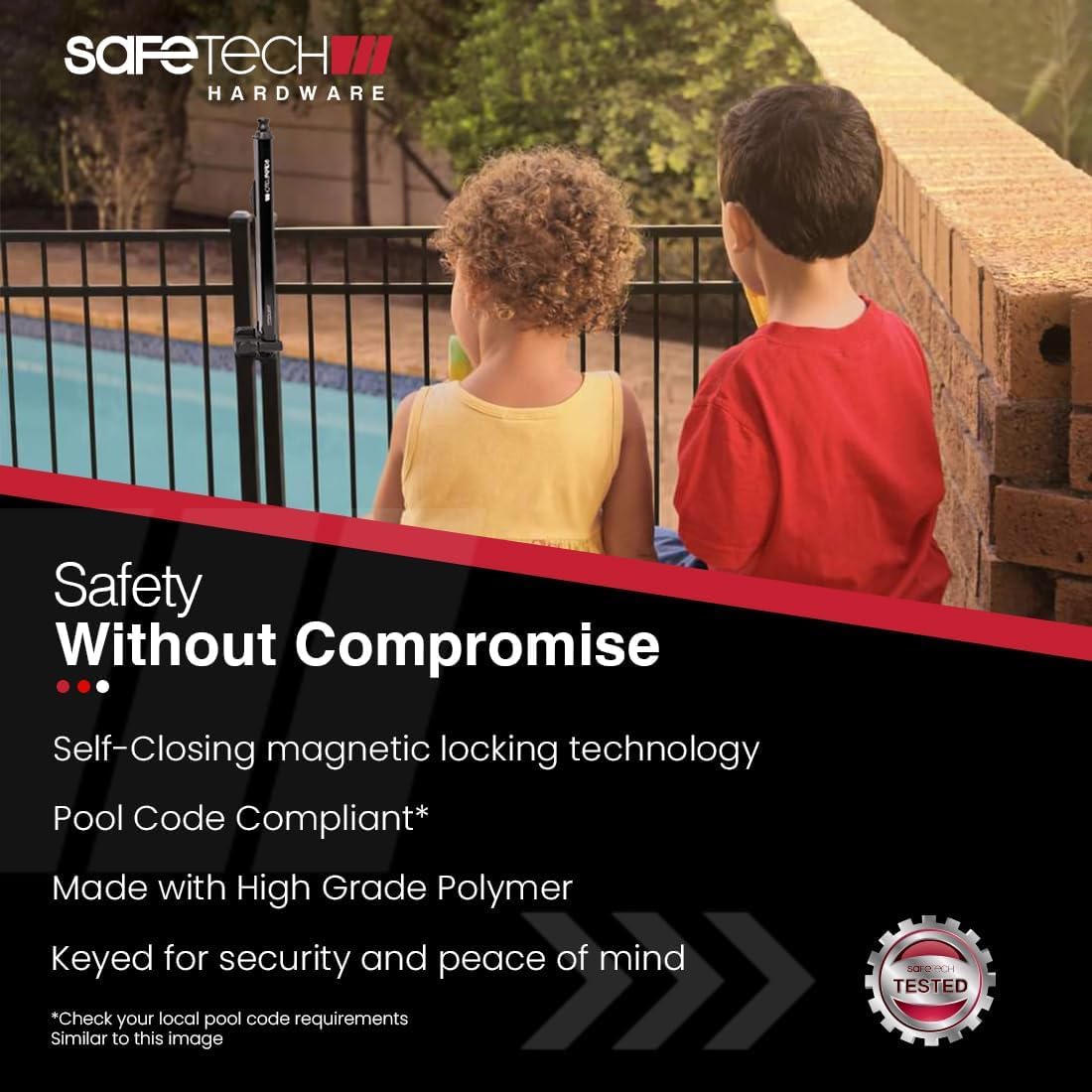 Safetech SL-50 Magnetyczny zatrzask do bramy, zamek do bramy basenowej, magnetyczny zatrzask do bramy górnej, ogród i różne bramy, bezpieczeństwo dla dzieci i zwierząt domowych, samozamykający się i
