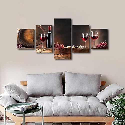 Vista 37 de Imágenes de pared para sala de estar, pintura de copa de vino tinto, bebidas alcohólicas, 5 paneles, lienzo, arte de pared, pósteres e impresiones