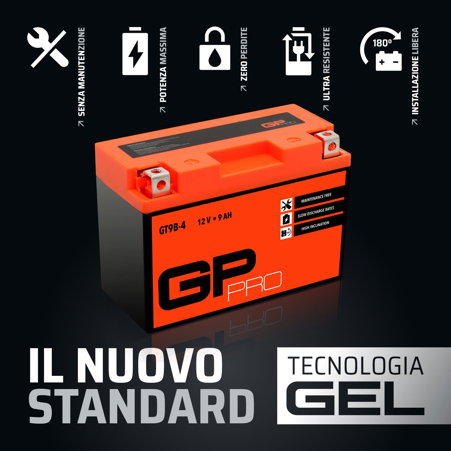 Akumulator żelowy GP-PRO GT9B-4 12V 9Ah 120A do skutera i motocykla