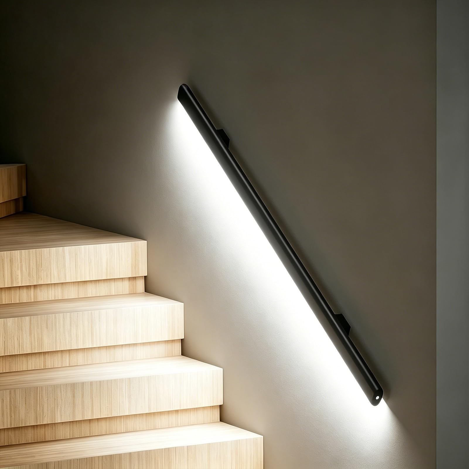 LED Lighting Stair Handrails with Connector, Safety Sensor Activated Handrail Light, Aluminum Alloy Stair Railing for Porch Entrance Entry Way(Right White Light,11.5ft/3.5m)