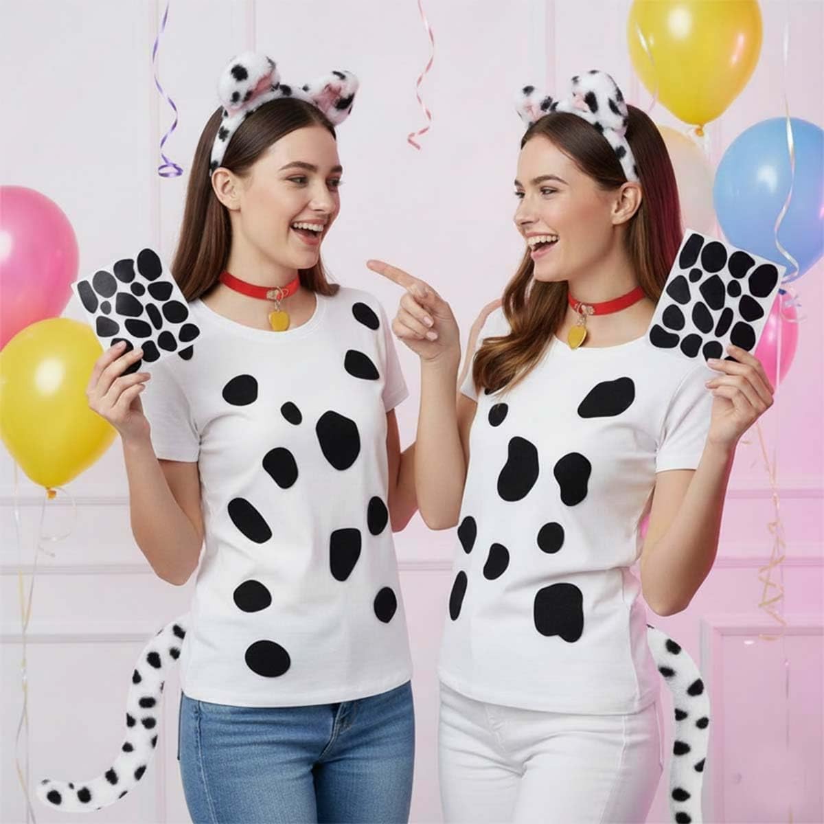 Dalmatian Costume Set with Dalmation Ears Headband Dalmatian Tail Choker Felt Stickers for Dalmation Party Dress Up - Image 7