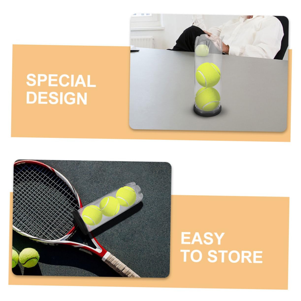 WOONEKY 5pcs Tennis Ball Storage Bottle Durable PVC Transparent Container for Small Balls Portable Organizer for Tennis Supplies Present
