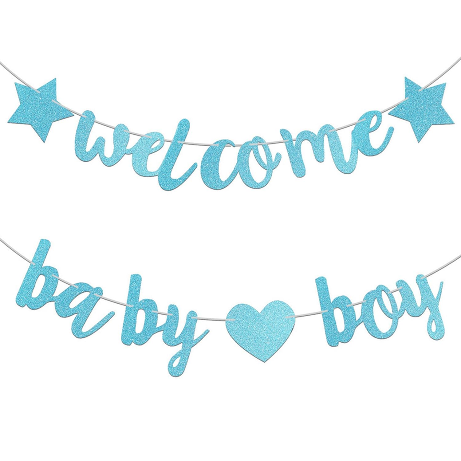 Bng Striscione Glitterato Benvenuto Baby Boy - Decorazioni Per Baby Shower E Festa Di Compleanno (Blu, 3m X 2)