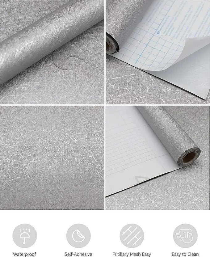 Image of Peel and Stick Wallpaper for Walls (45x300 cm) Pack of 1 | Waterproof Self Adhesive PVC Wallpaper for Bedroom, Living Room, Home, Office & Cupboard (Silver Grey)