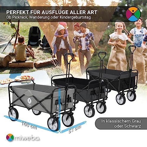 Miweba Faltbarer Bollerwagen MB-35 | Traglast 120 Kg - Klappbar - Handwagen faltbar - Transportwagen für Kinder - Kinderwagen - Gartenwagen - Wagen - Strandwagen - Faltwagen (Schwarz/Dunkelgrau) – Bild 8