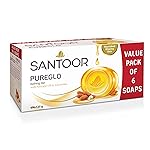 Santoor PureGlo Glycerine Soap with Almond Oil and Glycerine, 125g (Pack of 6) for Nourished Glowing Skin