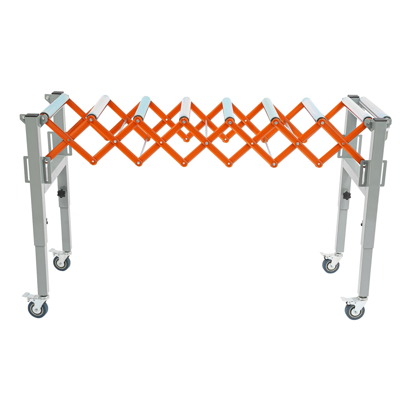 Convoyeur à rouleaux de ciseaux, table de transport réglable, capacité de charge de 110,3 kg, longueur de la bande 0,46 à 1,3 m et 4 roues universelles avec freins pour la logistique, l'exploitation