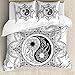 ABAKUHAUS Ying Yang Ensemble de Housse de Couette, Boho Mandala sesión, Estampado Lavable, 3 Piezas con 2 Fundas de Almohada, 200 cm x 200 cm - 80 x 80 cm, En Blanco y Negro
