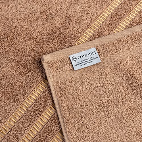 Cottonia Cotton Towels Lint Free Durable Softener Bleasing Bath Set Toodler Teenages Student School Preschool 100% Turkish Cotton 2X (13X13In 16X2In 27X55In) 630 Gsm Latte #TOP1