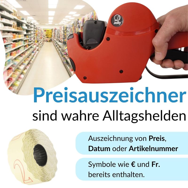 Preisauszeichner Jolly C8 8-stellig, 12000 Etiketten weiß ablösbar