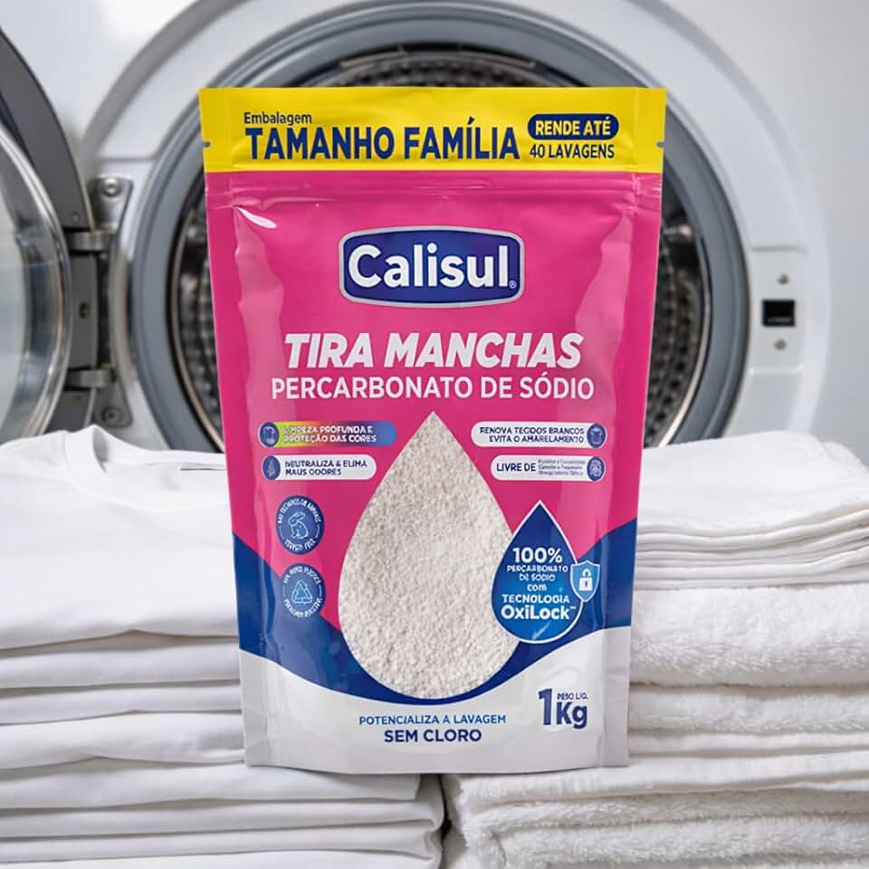 Percarbonato de Sódio 1kg - Original Tira Manchas sem Cloro, Alvejante Natural que Não Danifica Tecidos, Ideal para Roupas Brancas e Coloridas, Pisos, Rejuntes, Azulejos e Banheiros