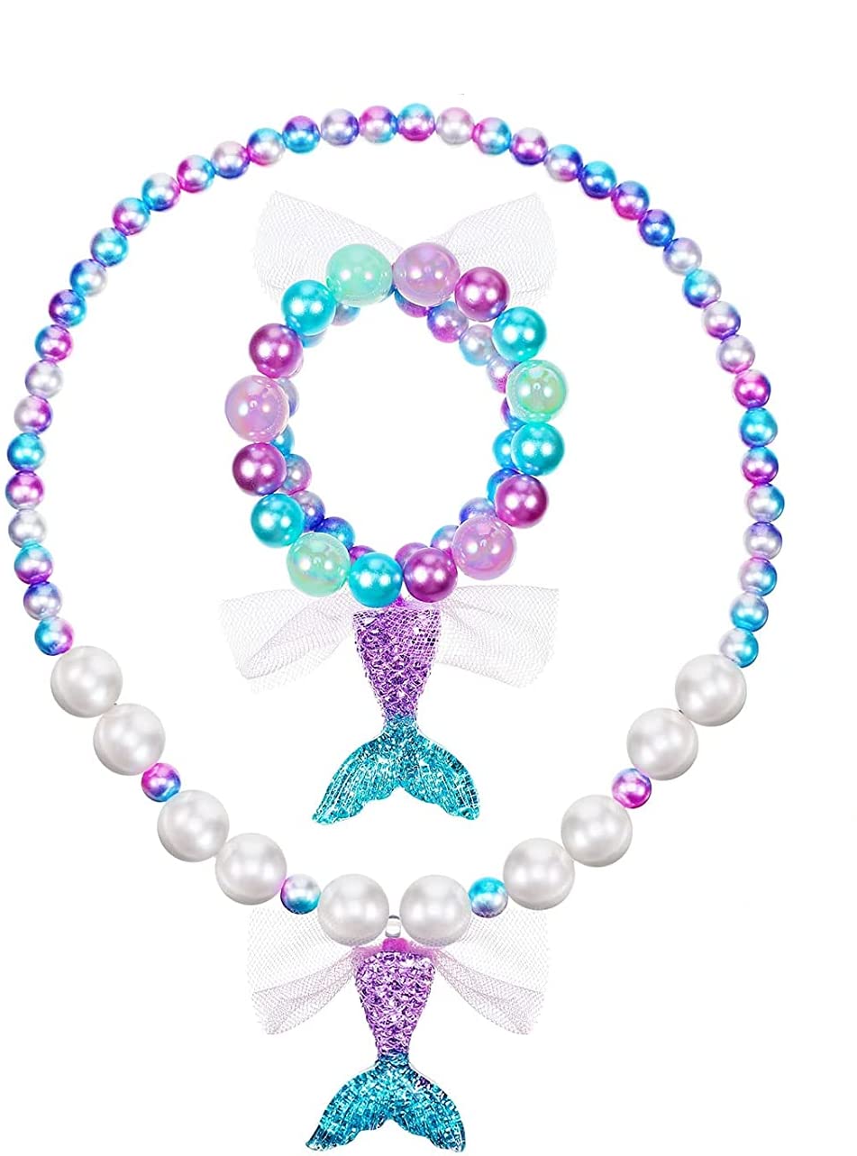 El Regalo Kids Girls Mermaid Princess Necklace & Bracelet Set (Ocean Blue) (B09MR1ZDMY) Amazon Price History, Amazon Price Tracker