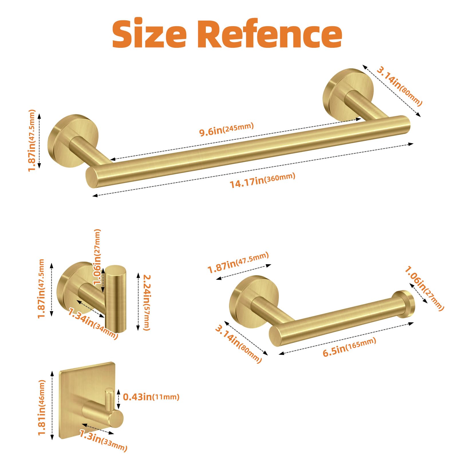 5 PCS Matte Black Bathroom Hardware Set,304 Stainless Steel Towel Rack