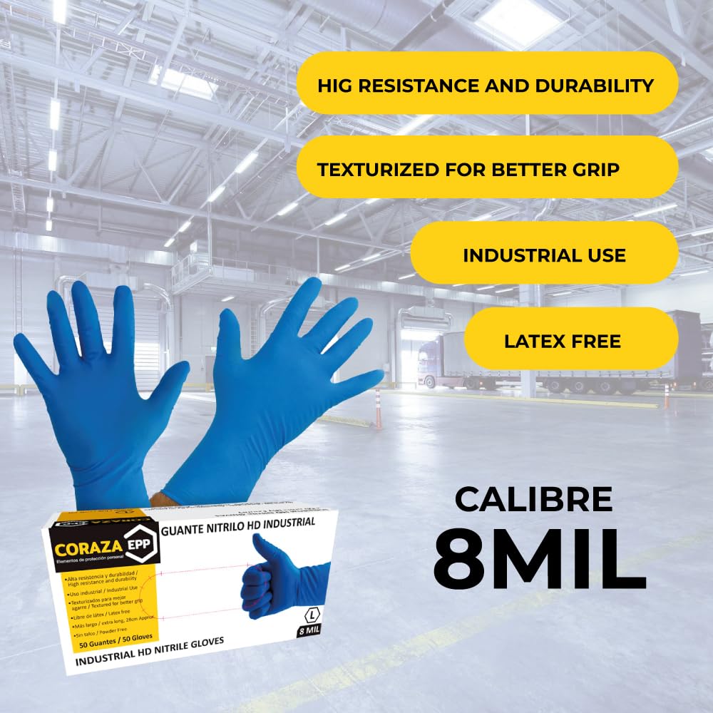 CLAY Nitrile Gloves HD, Versatile Protective Gear Ideal for Industrial, Food Handling Uses & More (Large)
