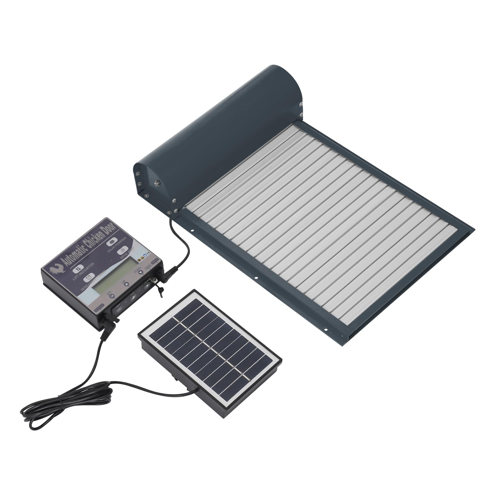 Clapet solaire automatique avec écran LCD, minuterie et capteur de lumière, porte de poulailler électrique avec télécommande, protection anti-pincement, 4 modes pour maisons, fermes, gris