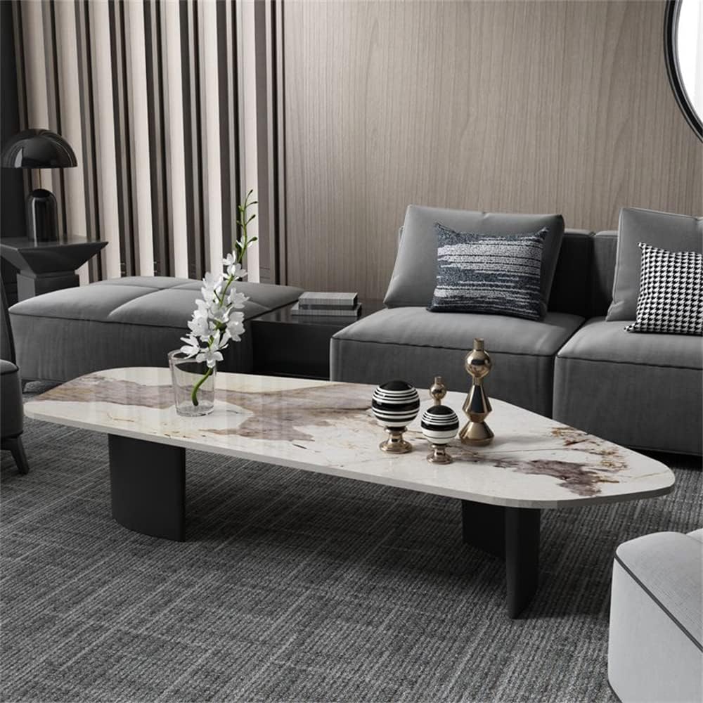 LAKIQ Modern Faux Marble Coffee Table Living Room Pedestal