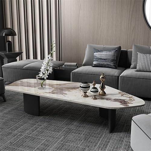 Miniatura 3 de LAKIQ Mesa de centro moderna de mármol sintético para sala de estar, mesa de café con pedestal, losa de pizarra para espacio pequeño, mesa de centro