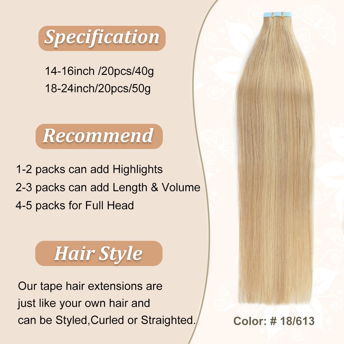 Amazon.com : Tape in Hair Extensions Human Hair Ash Blonde 