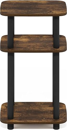 Miniatura 6 de Furinno JUST Mesa auxiliar, mesa auxiliar de 3 niveles con estante abierto, mesita de noche de esquina curva redonda, mesita de noche, fácil