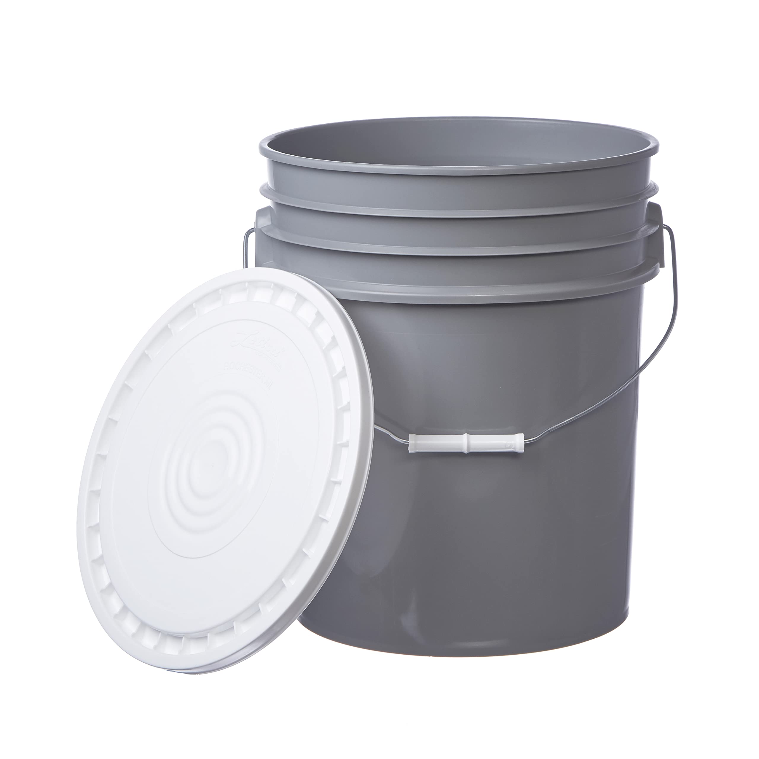 Buy Letica Premium 5 Gallon Bucket with Easy Peel Lid, HDPE (1 Pack, Gray Bucket & White Lid
