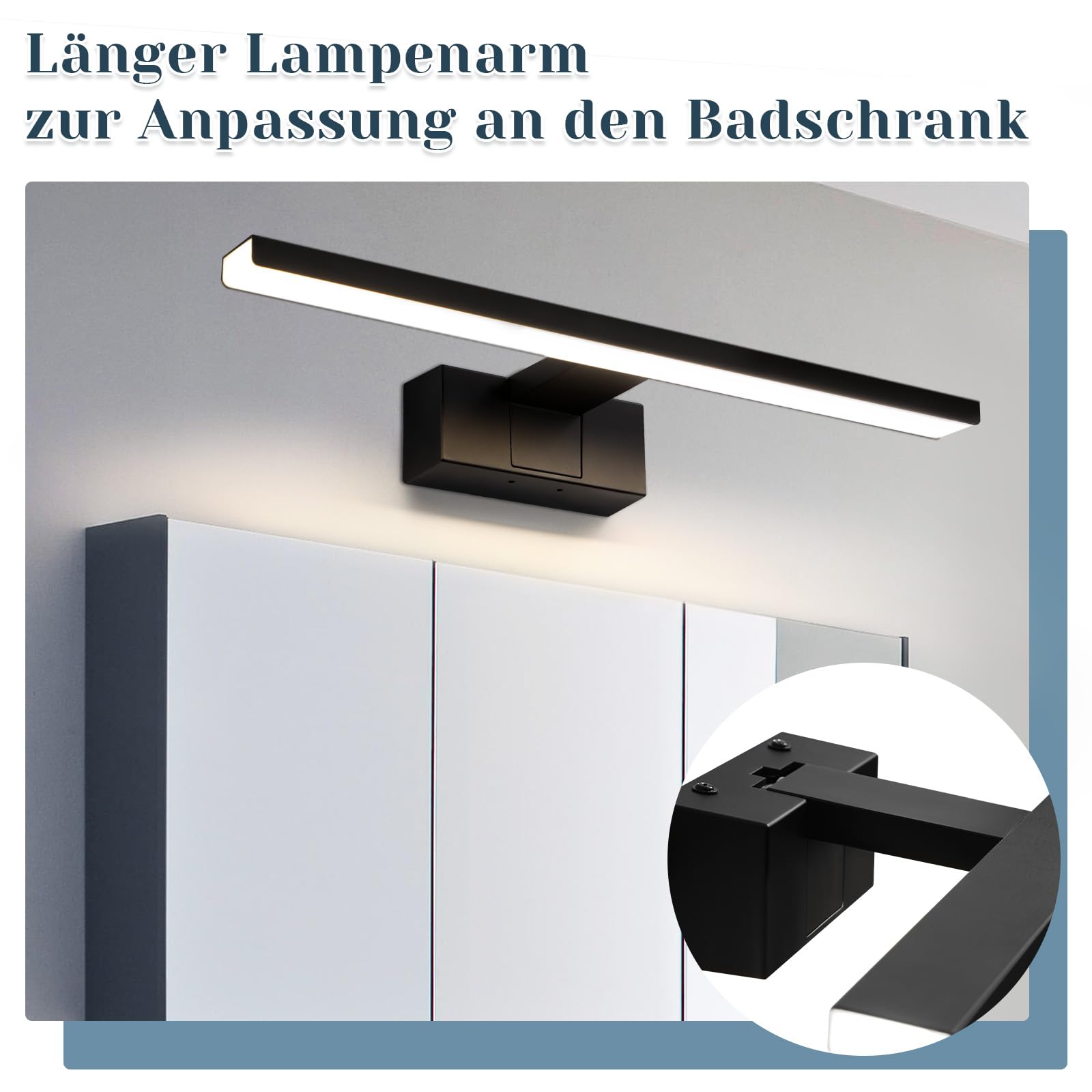 Homefire Lampa nad lustro łazienkowe, 60 cm, czarna, łazienkowa, wodoszczelna, IP44, nowoczesna, neutralna biel, 4000 K, lampa ścienna do piwnicy, kuchni, szafki łazienkowej