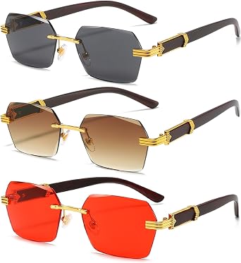 AIEYEZO Retro Rimless Sunglasses Rectangle Unisex Vintage Frameless Sun Glasses Fashion Square Tinted Glasses