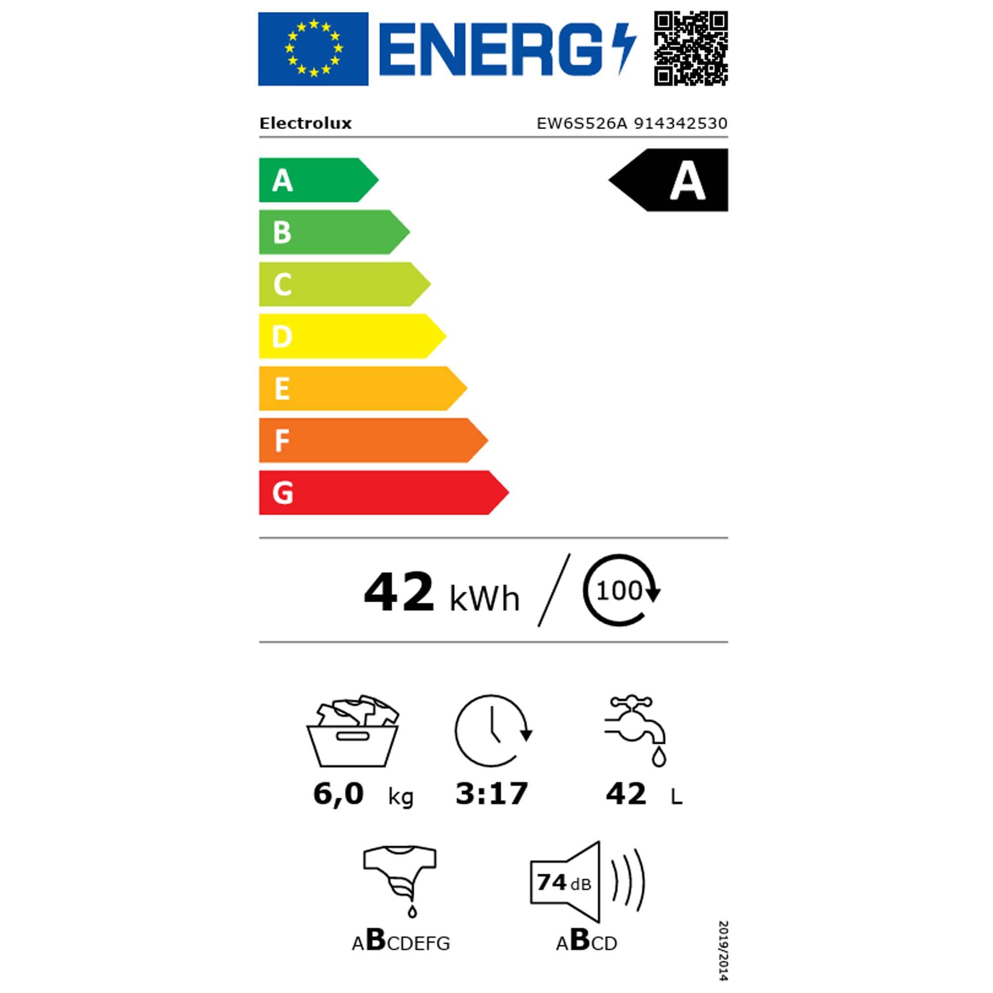 Electrolux EW6S526A Lavatrice Slim a Carica Frontale Serie 600 SensiCare, 6 kg, Classe A, Steam Anti-Allergy, Time Manager, Lavaggio Rapido 14 min, Capi Morbidi e Freschi, 843x595x378 mm