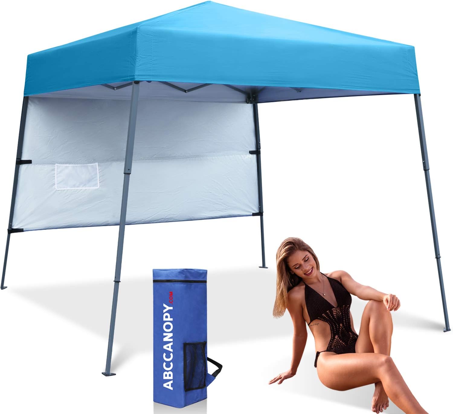 ABCCANOPY Pop up Gazebo With One Side Panel Upgraded Bag, Stakes and Ropes (10 x 10 ft Base / 8 x 8 ft Top, Sky Blue)