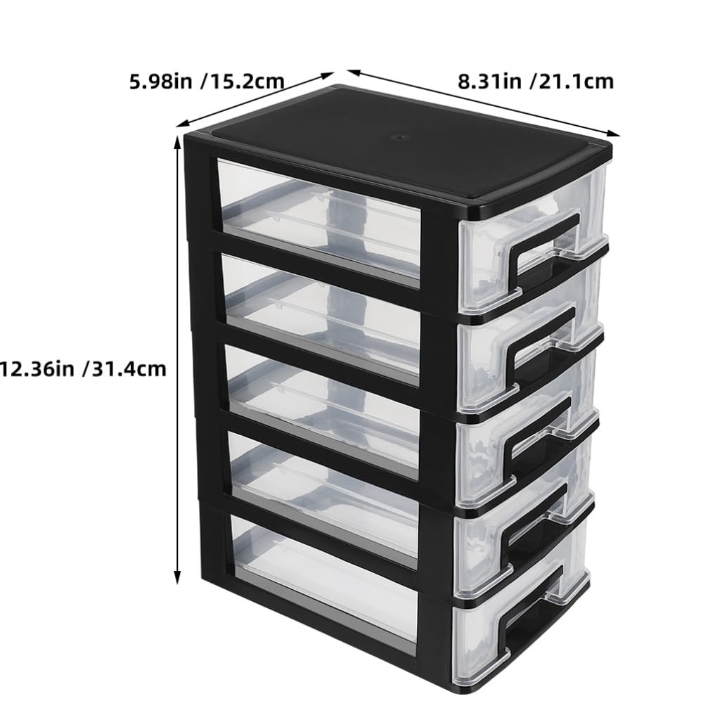 OSALADI Multifunctional Five-layer Storage Cabinet, Plastic Drawer Type Closet, Portable Organizer for Sundries, Black, 12.36 x 8.30 x 5.98 Inch