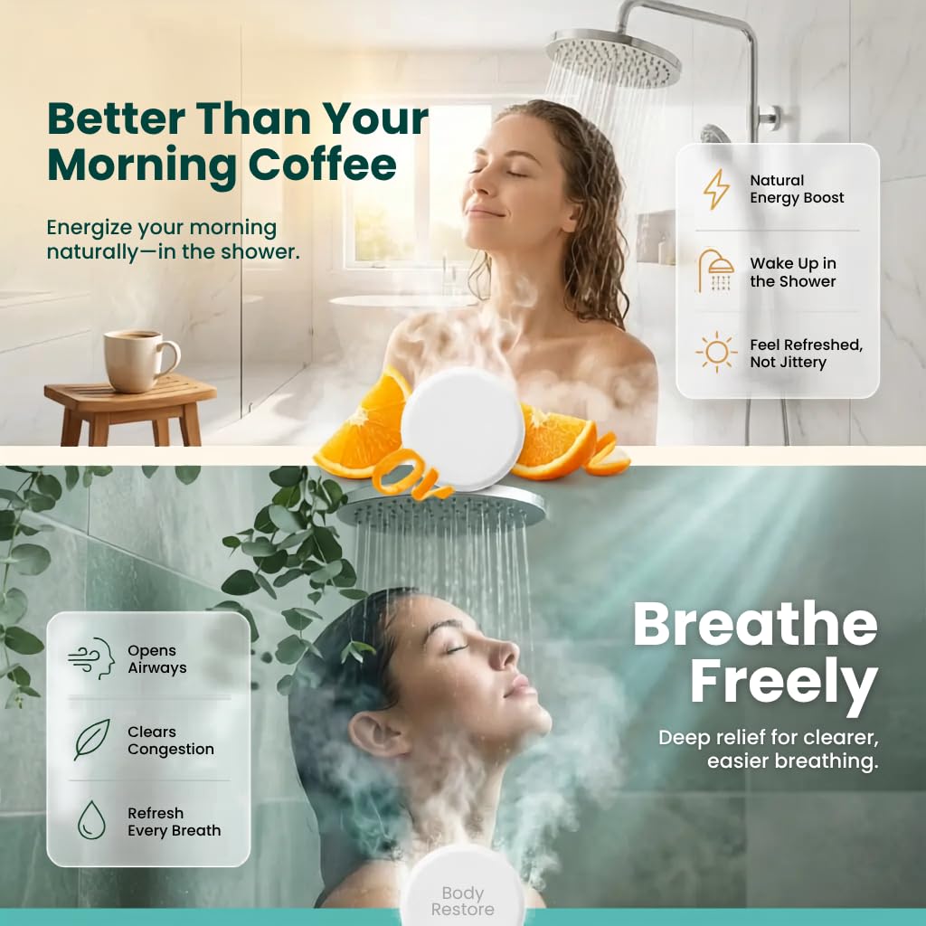Body Restore Shower Steamers Aromaterapy zestaw 6 sztuk – relaksujące prezenty urodzinowe dla kobiet i mężczyzn, akcesoria podróżne, ulga w stresie i samoopieka - Bloom