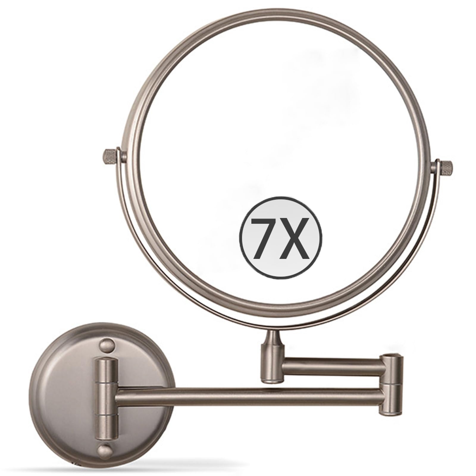 SXFSDOU 8" Wall Mounted Makeup Mirror with Magnification, Double Sided Magnifying Mirror, 360° Swivel Extendable Vanity for Bathroom,Brushed nickel,7X