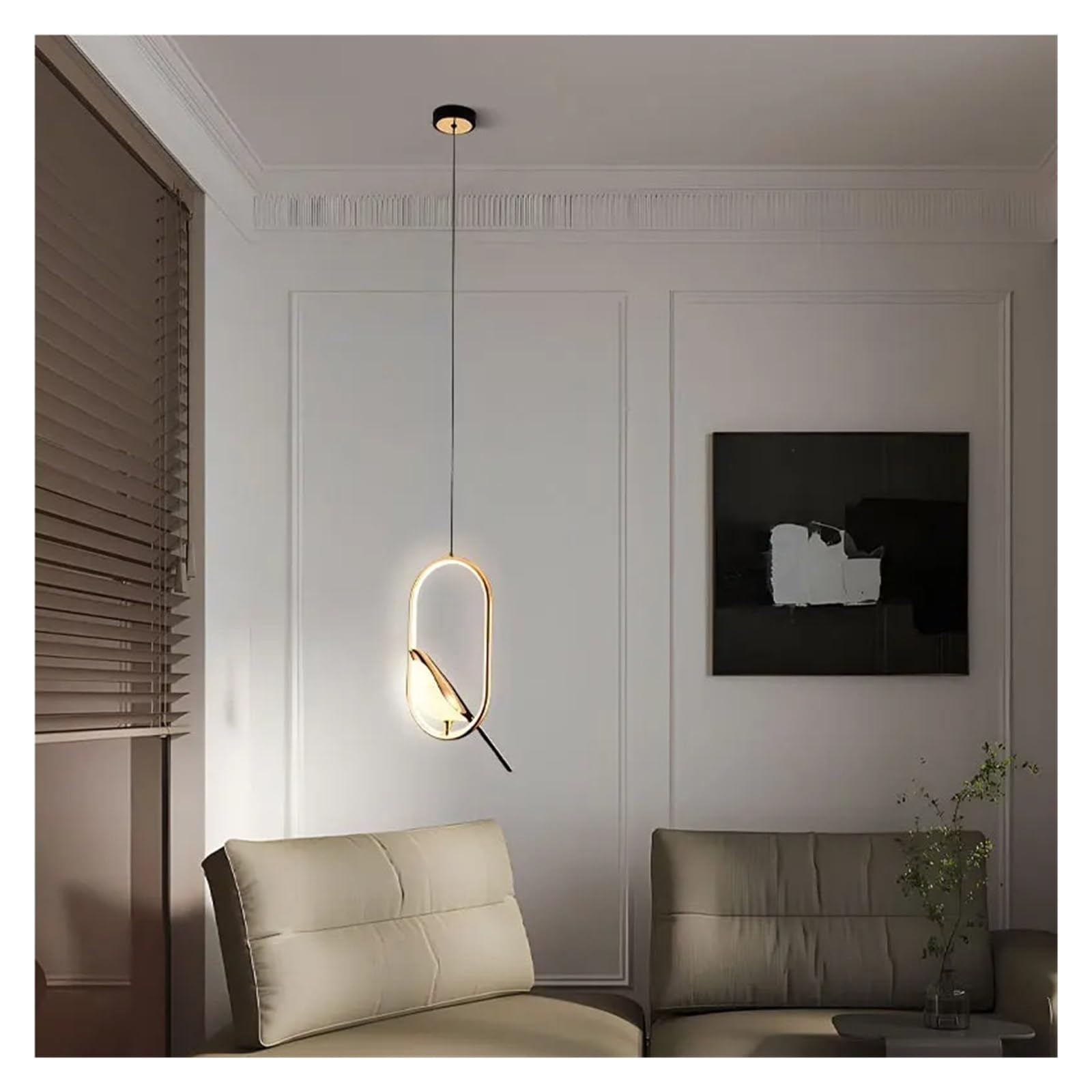 MESOVFCA Magpie Bird LED Cord Pendant Lamps Indoor LED Chandelier Lights for Bedside Bedroom Indoor Black/Gold Hanging Lights,Warm Atmosphere