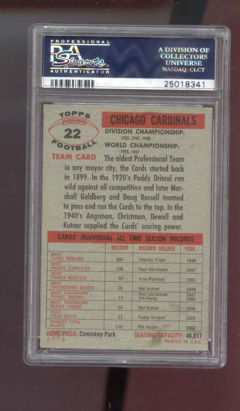 1956 Topps #22 Chicago Cardinals Team Photo PSA AUTHENTIC Graded Football Card NFL