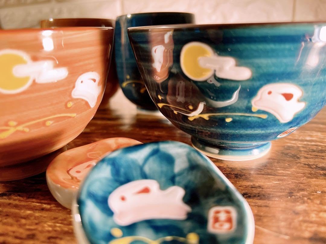 Amazon.co.jp: 有田焼四季夢彩 月うさぎ ペア セット 6点 お茶碗