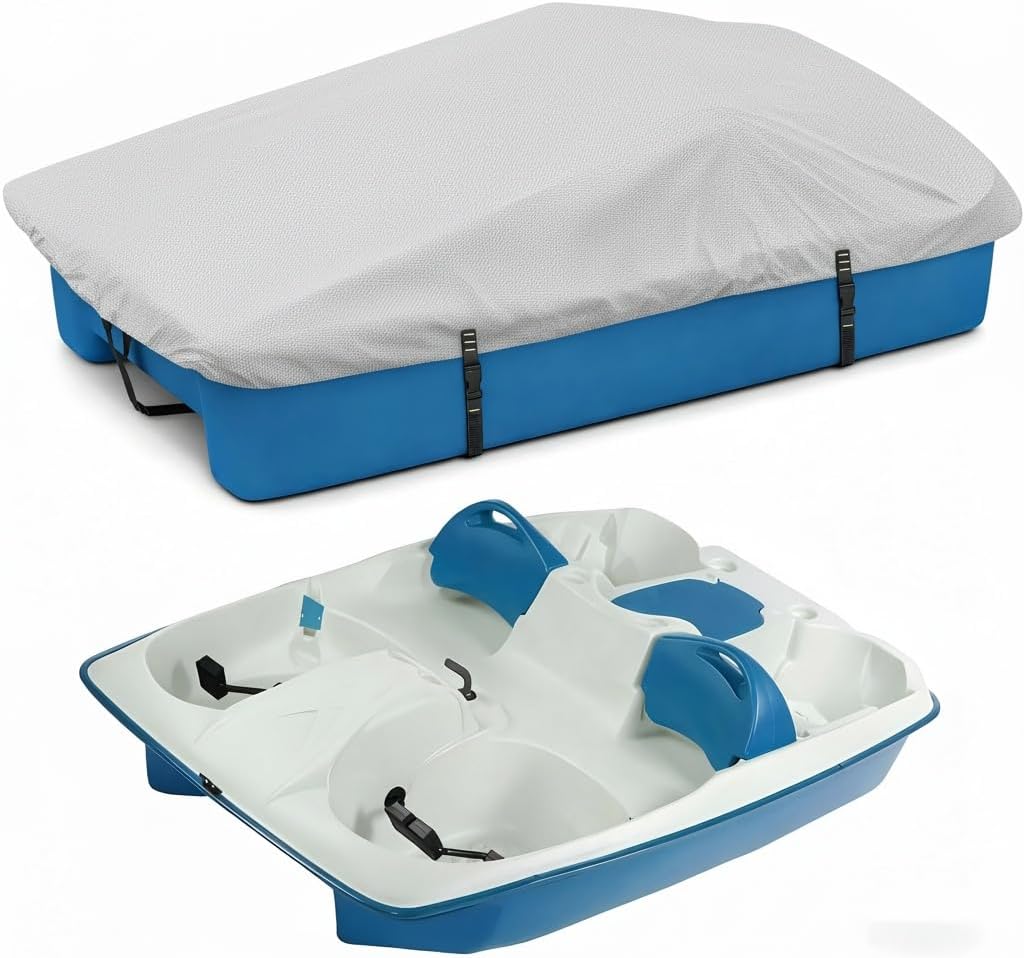 Pedal Boat Cover with 2 Windproof Straps & Elastic Hem - Heavy Duty 900D Paddle Boat Cover, Double-Layer Reinforced Corners & Sealed Seams, Fits 3 or 5 Person Outdoor Pedal Boats, Blue