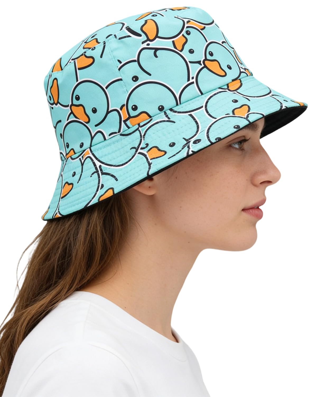 Sombrero Divertido para el Sol de Verano, Gorro de Pescador Reversible con Ala Ancha, Diseño de Pato Amarillo para Niños y Adultos, Unisex (Amarillo)
