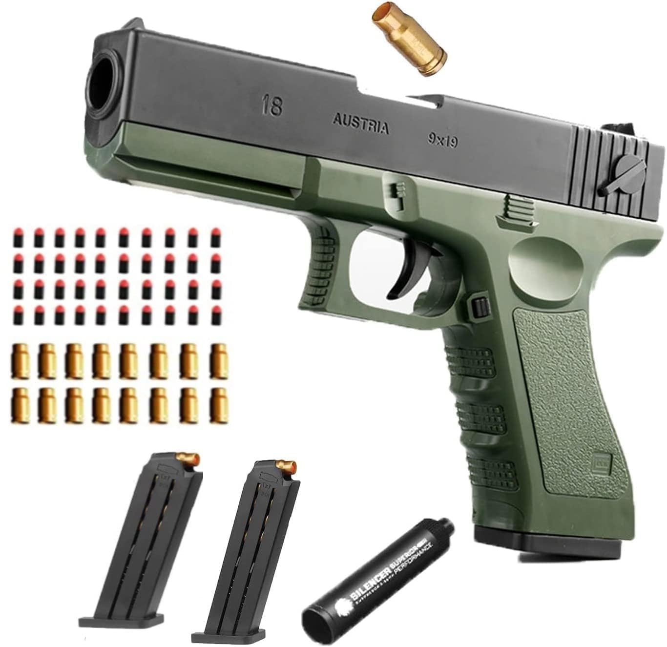 toy Gun- Squirt Boys Girls Toy Guns,Soft Bullet Shell ejecting Soft Bullet Toy Gun,Toy Gun with 2 Ejecting Magazine,16 cartridges, 40 Bullets