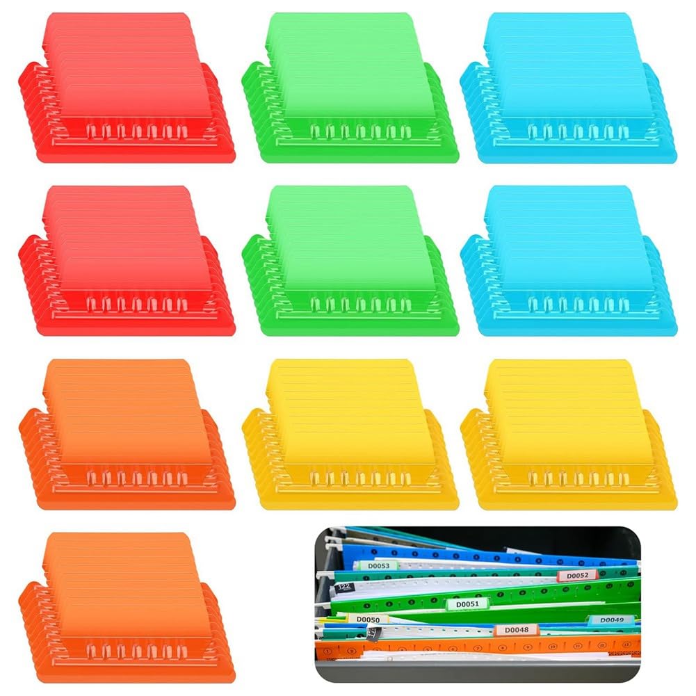 Histos 100 PestañAs para Carpetas de Archivos, PestañAs e Inserciones para Carpetas de Archivos Colgantes de 3,15 Pulgadas, PestañAs para Archivos Colgantes de PláStico, Multicolor