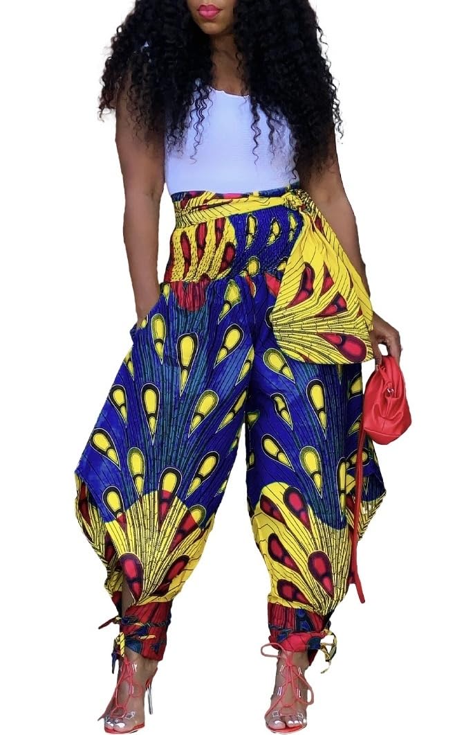 Yeshire Women's Casual African Print Harem Pants Hippie Loose Baggy Yoga Wide Leg Lounge Boho Pants with Pockets