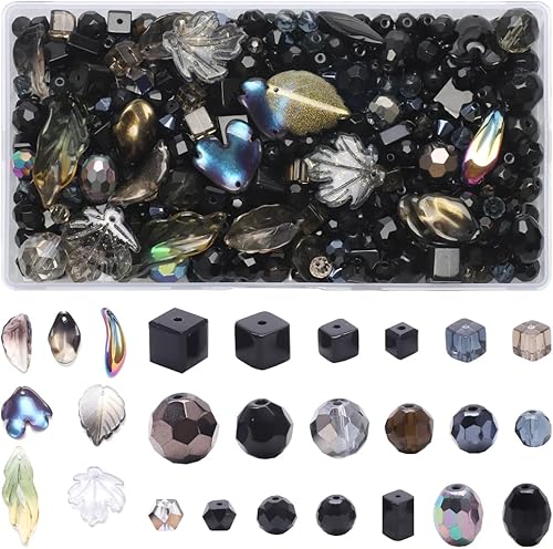 YUANZHIRUN Cuentas de vidrio surtidas para hacer joyas, kit de fabricación de pulseras de cuentas de cristal de media libra, incluye más de 10
