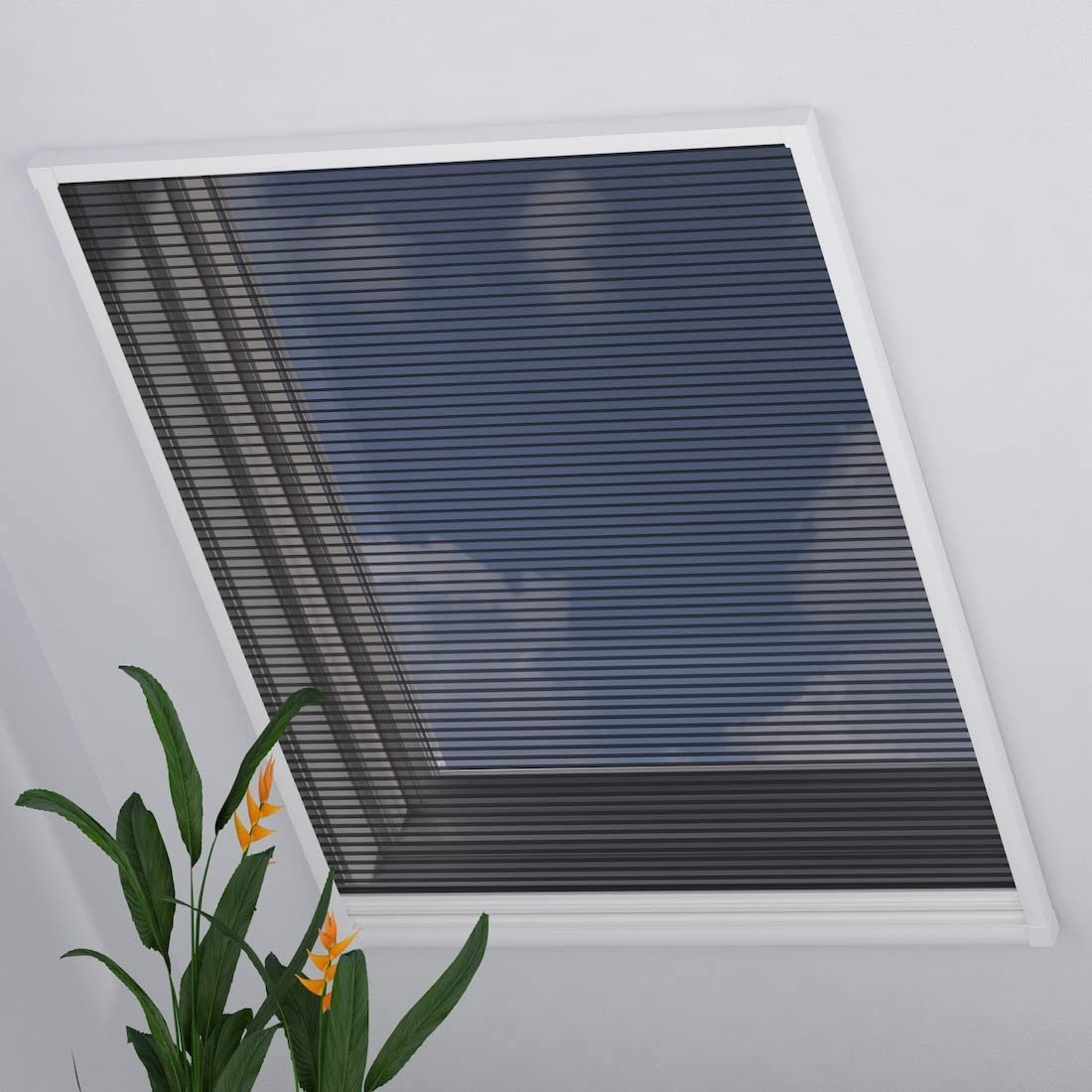 DTCH® Plissé fenêtre de Toit avec moustiquaire, Blanc, 80 x 120 cm | Occultation et moustiquaire intégrées, structure alvéolaire argentée, protection thermique, cadre aluminium, ajustable