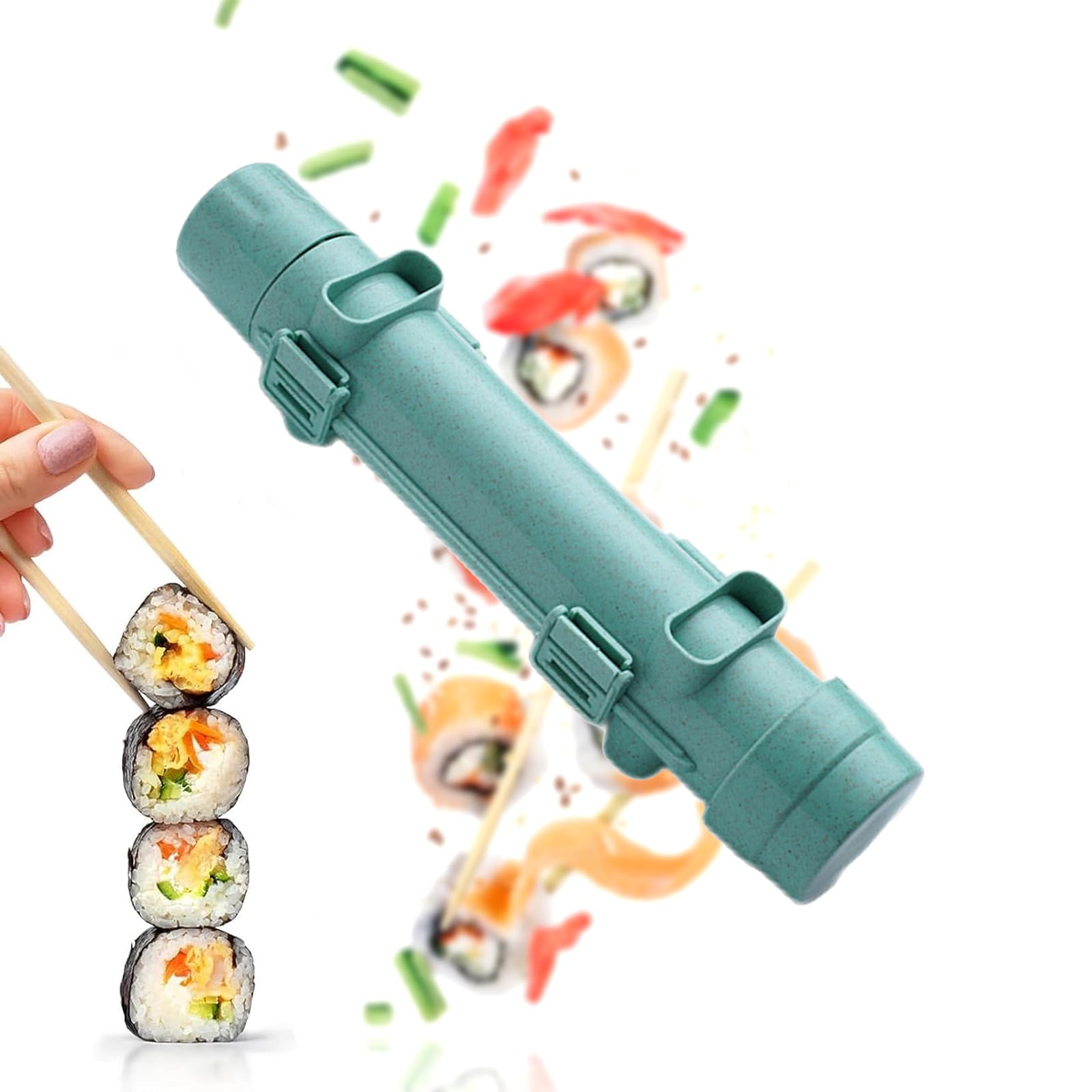 AMZLORDSushi Maker Roller DIY Mold Riceball Maker Onigiri Mold Rice Mold Maker Homemade Cylinder Onigiri Roller Tools Vegetable Meat Rolling Tool DIY Sushi Making Machine (Green)