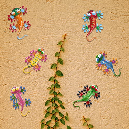 Yeahome 6 Pack Metal Geckos Inspirational Wall Art, Mexican Outdoor Wall Decor With Shaking Head, Lizard Wall Sculptures & Statues For Farmhouse, Porch, Patio, Lawn, Fence #TOP5